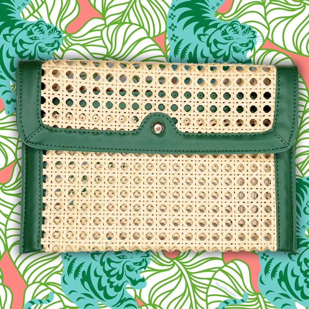 French Quarter Clutch | Green Vegan Leather & Cane